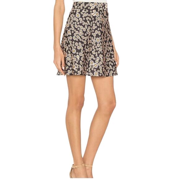 Free People Phoebe Daisy Swing Skirt Floral Black White Yellow Silky Size 12 - Picture 6 of 11